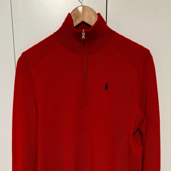 Polo Ralph Lauren Golf Red Quarter-Zip Wool Sweater with Shoulder pads - Medium - Picture 1 of 11